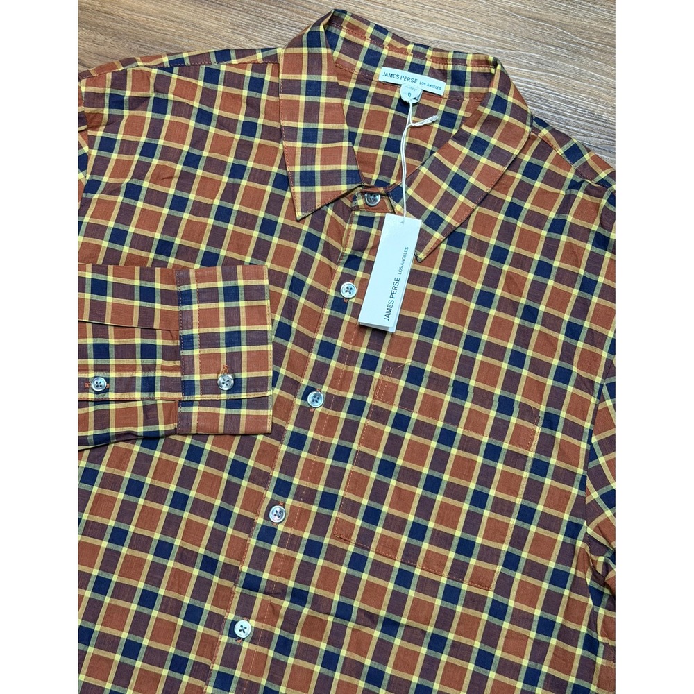 James Perse Mens Long Sleeve Plaid Button Down Shirt (MOCM3504) Sz 0/ XS